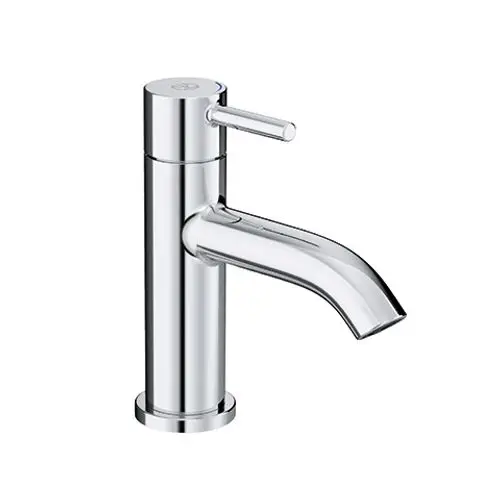 Chromfarbener Wasserhahn von Kludi mit schmalem Auslauf und Hebelgriff zur Regulierung des Wasserflusses, geeignet für Waschtische und moderne Badezimmereinrichtungen.